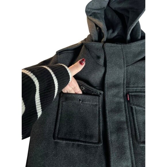 Levi's Men's Sz S Gray Wool Blend Hooded Military Trucker Jacket Charcoal Gray - Picture 9 of 12